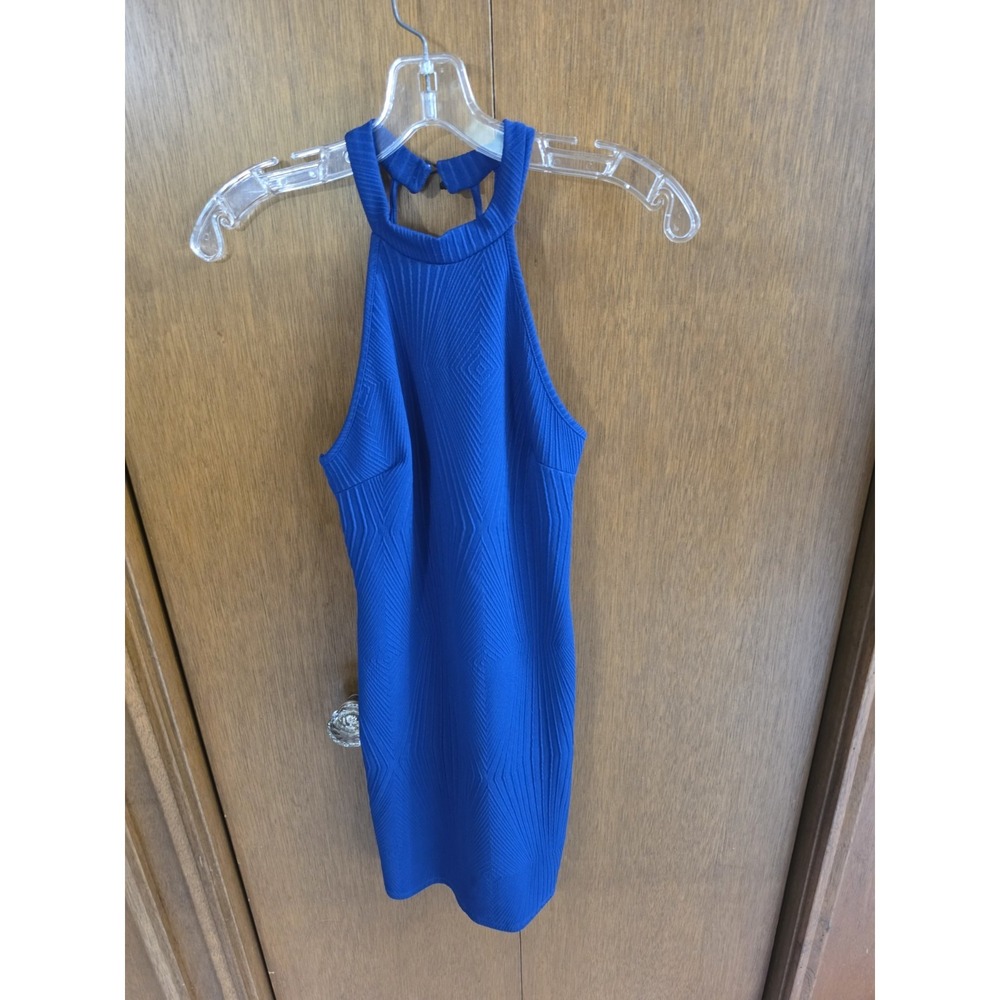 Charlotte‎ Russe Blue Knit Halter Strappy Back Bodycon Mini Dress Sleeveless S